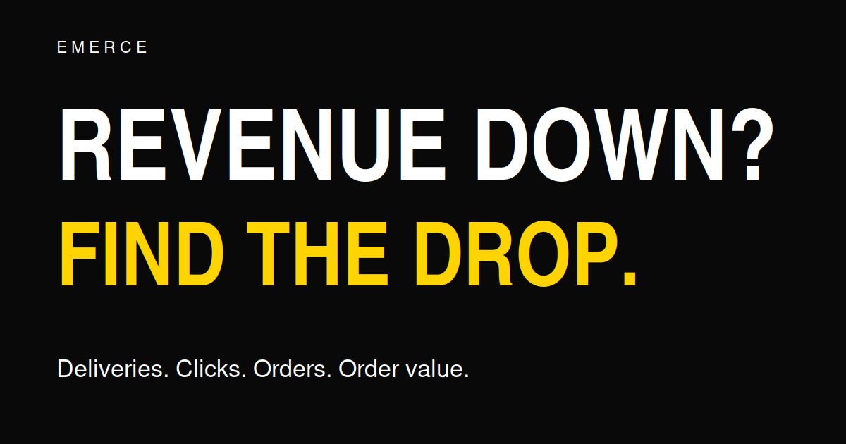 Revenue down? Find the drop: deliveries, clicks, orders and order value.